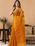 Handwoven Jamdani Muslin Silk Saree | Mustard Orange