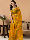 Handwoven Jamdani Muslin Silk Saree | Mustard Yellow