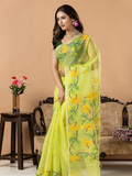 Handwoven Jamdani Muslin Silk Saree | Lime Green