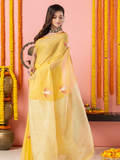 Handwoven Jamdani Muslin Silk Saree | Pale Yellow