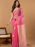 Handwoven Jamdani Muslin Silk Saree | Hot Pink