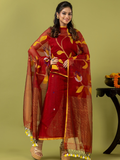 Handwoven Jamdani Silk Cotton Unstitched 2-piece Kurti | Deep Red