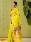 Handwoven Jamdani Silk Tissue Linen Saree | Bright Yellow