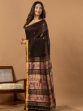 Handwoven Jamdani Silk Tissue Linen Saree | Dark Chocolate Brown