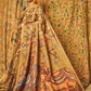 Traditional Handpainted Pen Kalamkari Tussar Silk Saree  |  Honey Yellow