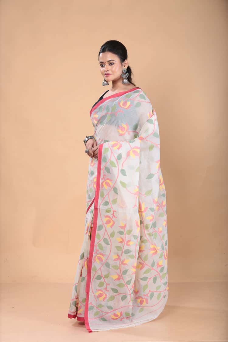 Muslin Jamdani Saree with Ivory White-123