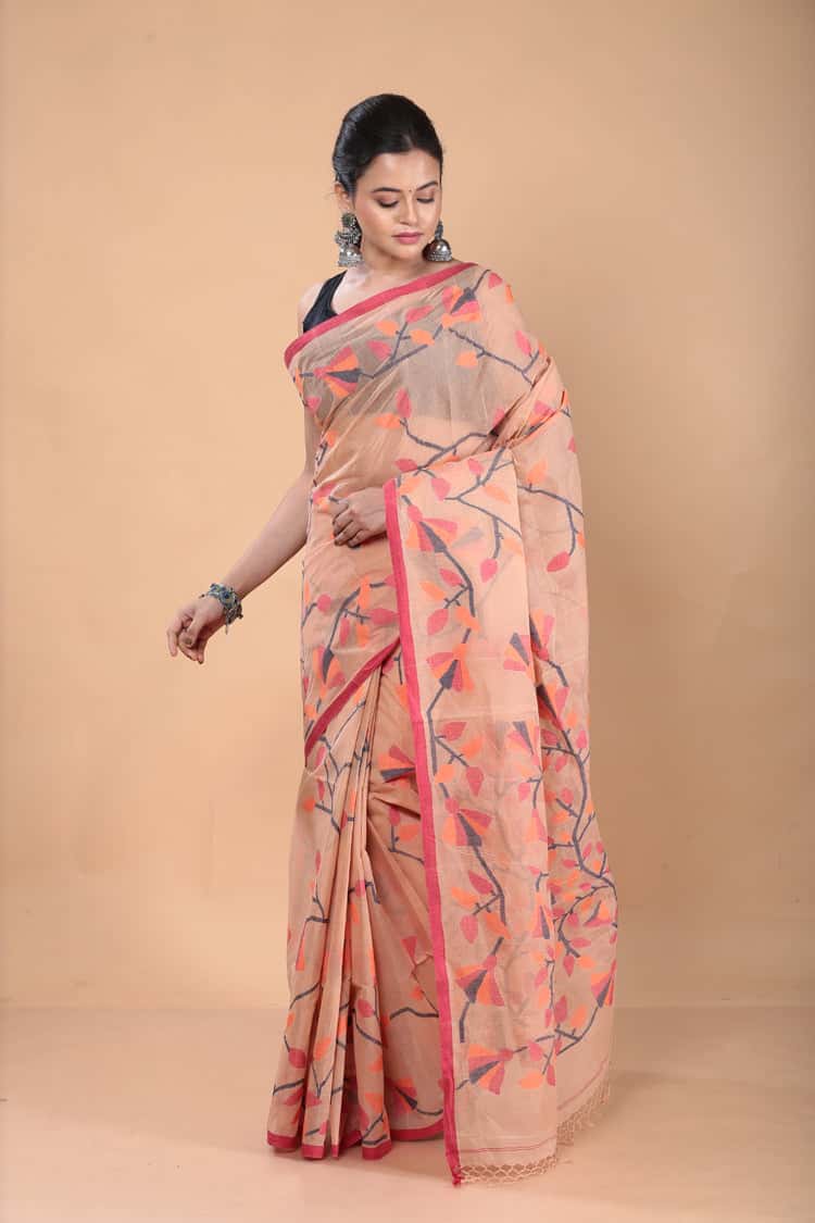 Muslin Jamdani Saree with Bisque Brown-122