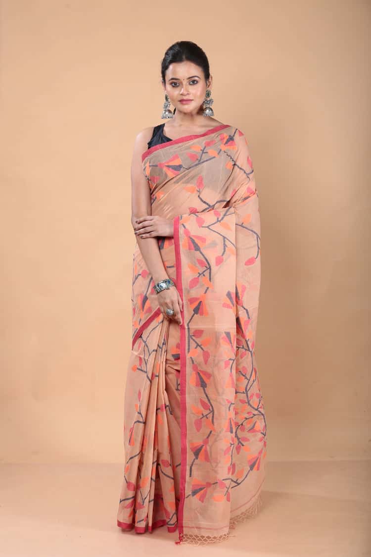 Muslin Jamdani Saree with Bisque Brown-122