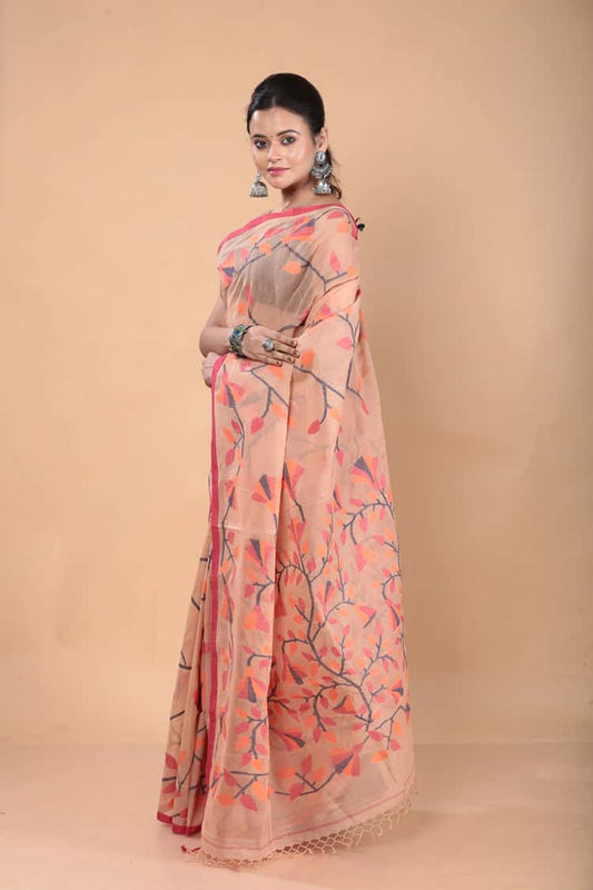 Muslin Jamdani Saree with Bisque Brown-122