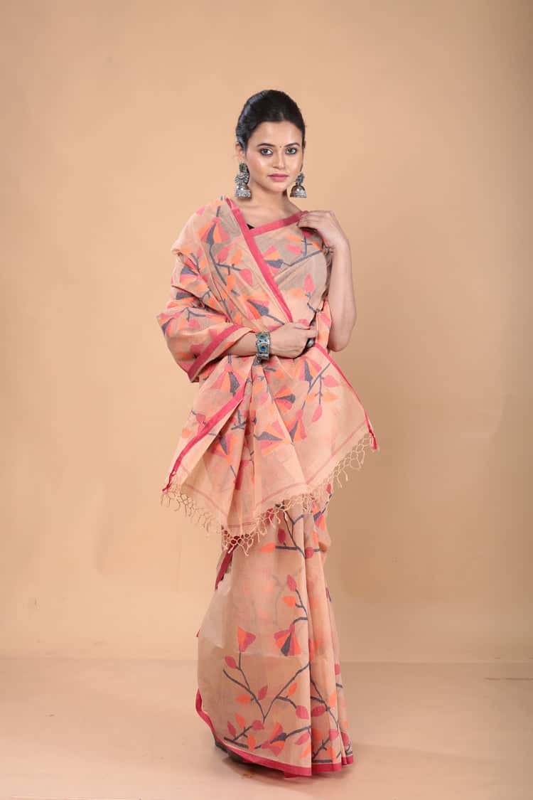 Muslin Jamdani Saree with Bisque Brown-122
