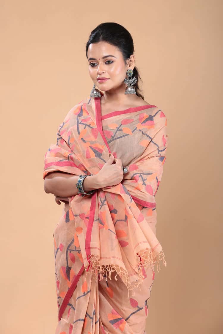 Muslin Jamdani Saree with Bisque Brown-122