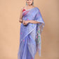 Hand Made Muslin Jamdani Saree With Sky Blue - 116