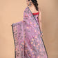 Muslin Jamdani Saree with Plum Coor-112