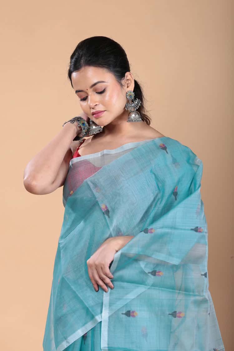 Steel Blue Muslin Jamdani Saree-108