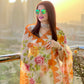 Hand Painted Roses and Dahila Floral Designer Organza Saree With - Hand Embroidery Gota (Pre-Order)Saree