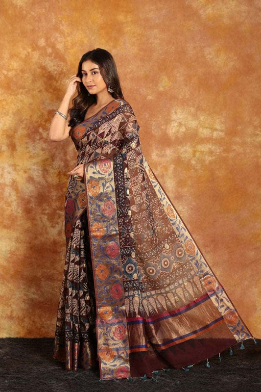 Ajrakh Designer Kota Saree - 001 - indeloom