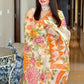 Hand Painted Roses and Dahila Floral Designer Organza Saree With - Hand Embroidery Gota (Pre-Order)Saree