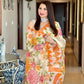 Hand Painted Roses and Dahila Floral Designer Organza Saree With - Hand Embroidery Gota (Pre-Order)Saree