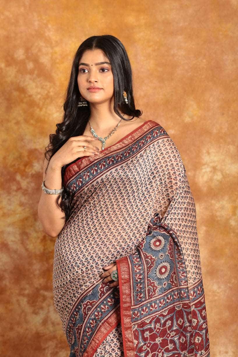 Ajrakh Exclusive Chanderi Cotton Saree - 006 - indeloom