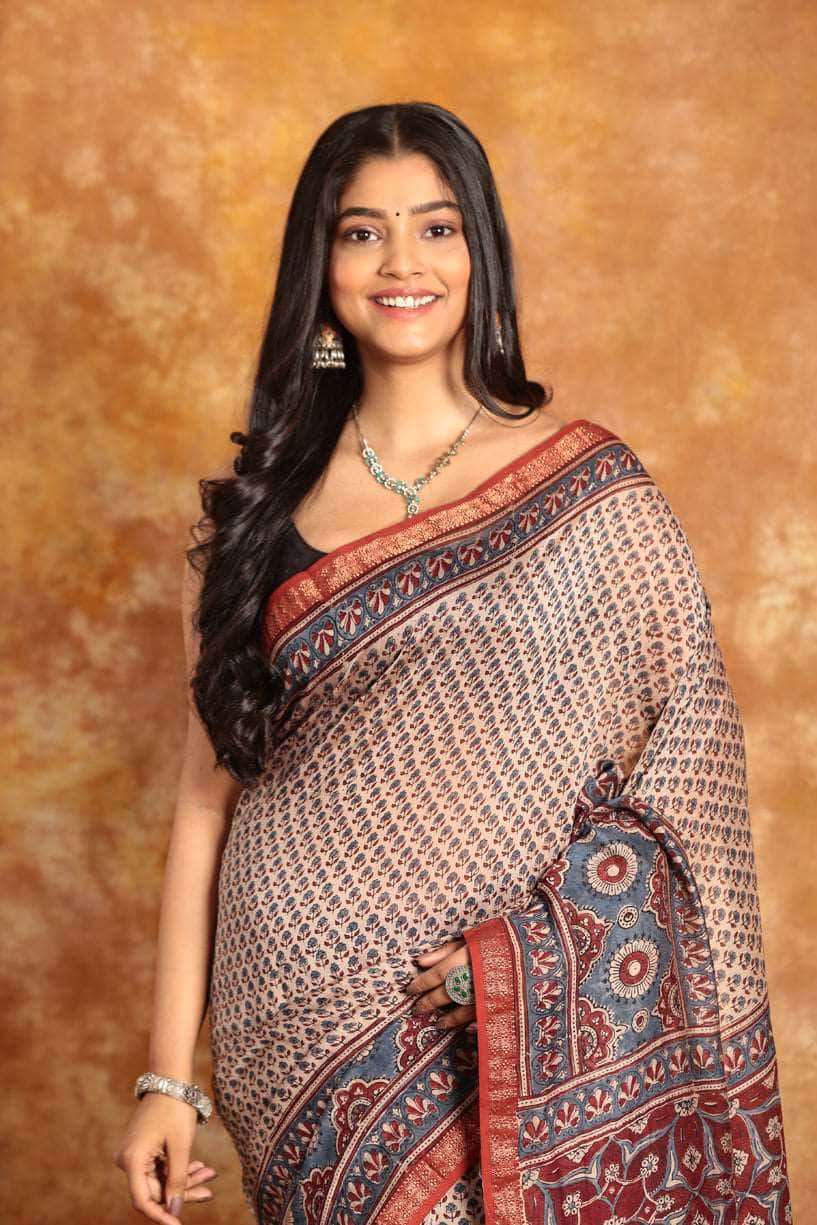 Ajrakh Exclusive Chanderi Cotton Saree - 006 - indeloom