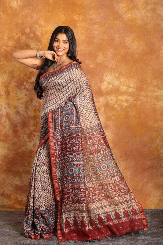 Ajrakh Exclusive Chanderi Cotton Saree - 006 - indeloom