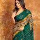 Ajrakh x Bandhini Green Saree-007 - indeloom