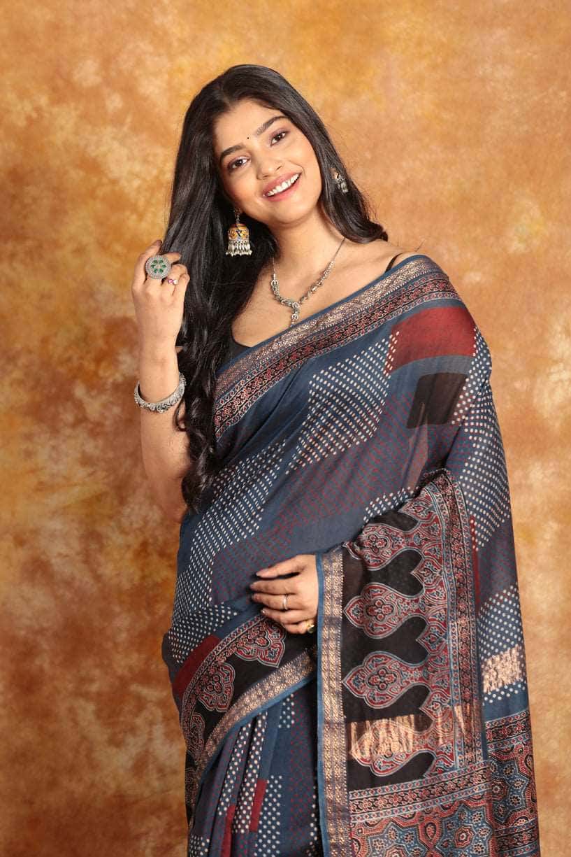 Chanderi Ajrakh Saree(Pre-Order)-014