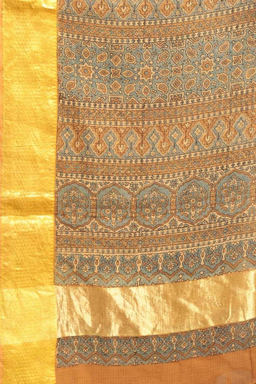 Ajrakh Haldi Color Maheswari Silk Saree-019 - indeloom