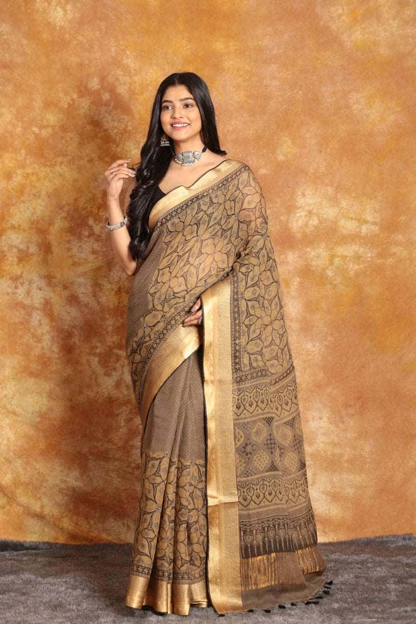 Ajrakh Exclusive Maheshwari Silk Saree - 018 - indeloom