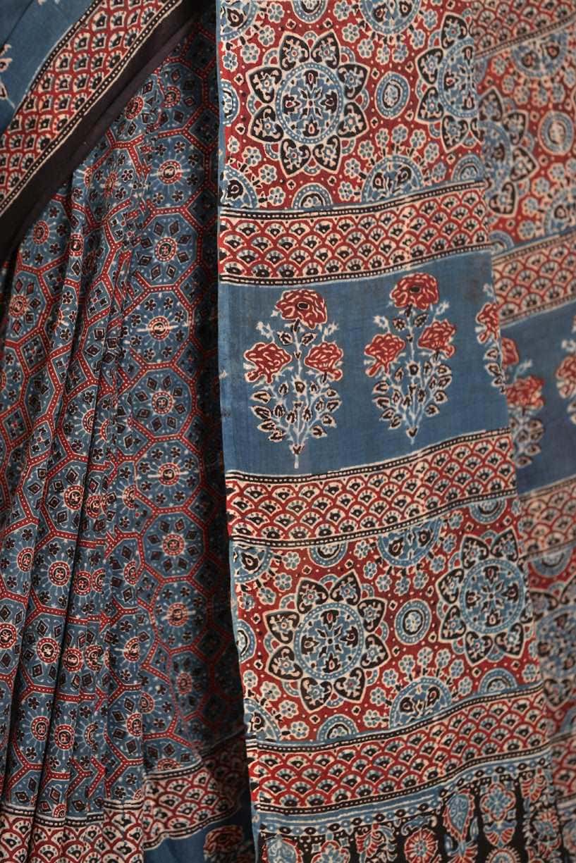 Ajrakh Designer Mul Heaven Saree - 022 - indeloom