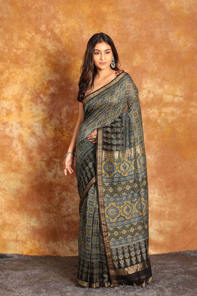 Ajrakh Exclusive Chanderi Saree - 023 - indeloom