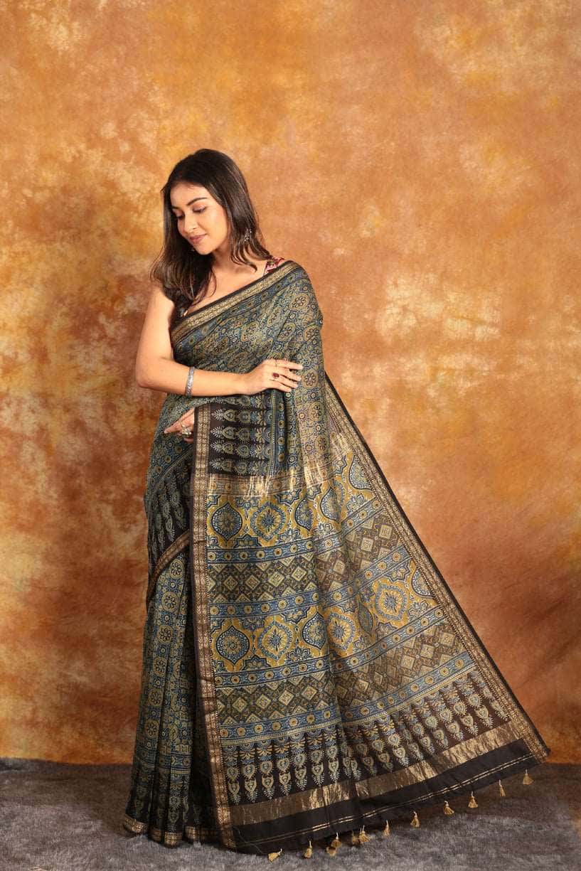 Ajrakh Exclusive Chanderi Saree - 023 - indeloom