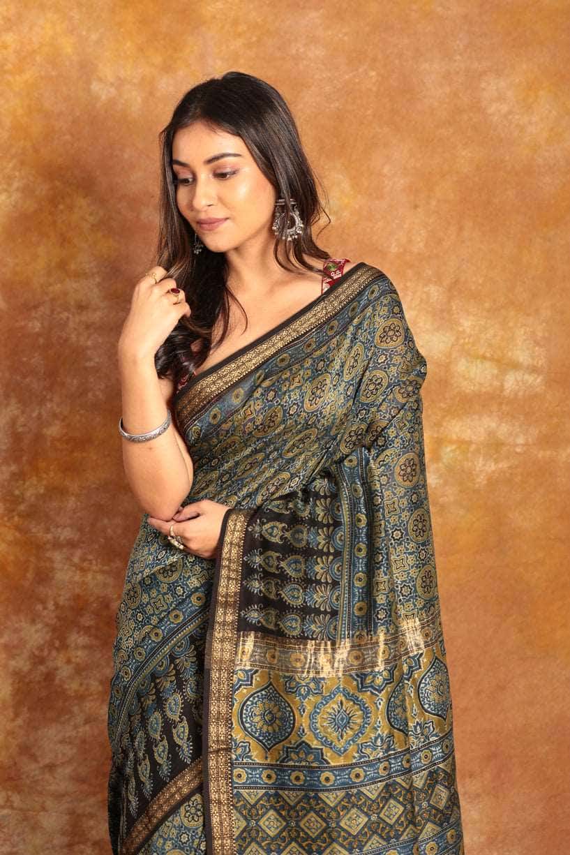 Ajrakh Exclusive Chanderi Saree - 023 - indeloom