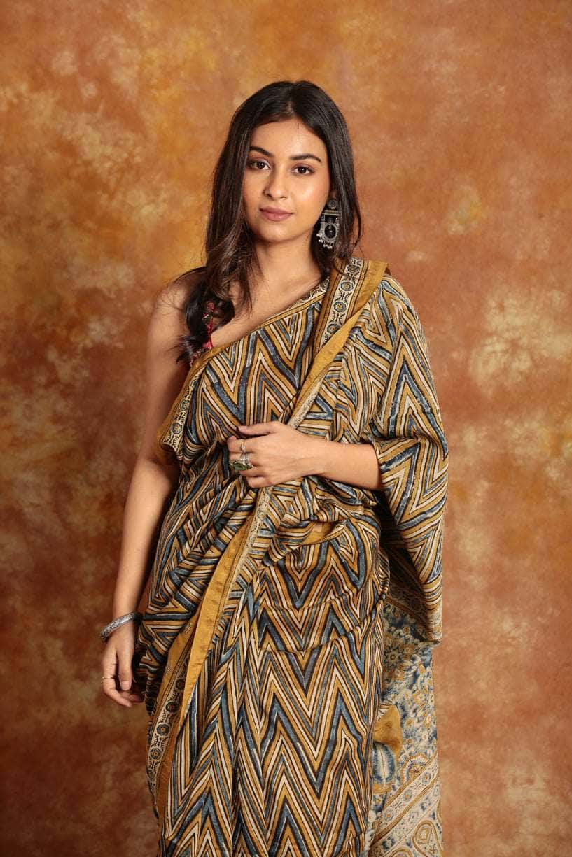 Ajrakh Modern Chanderi Saree - 024 - indeloom