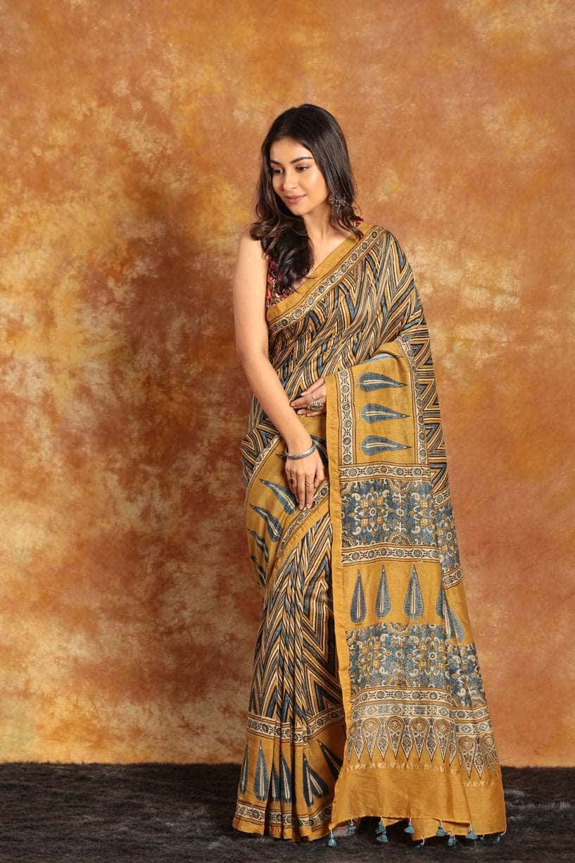 Ajrakh Modern Chanderi Saree - 024 - indeloom