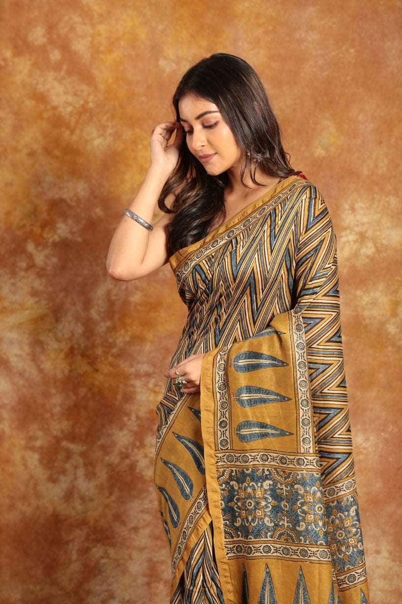 Ajrakh Modern Chanderi Saree - 024 - indeloom