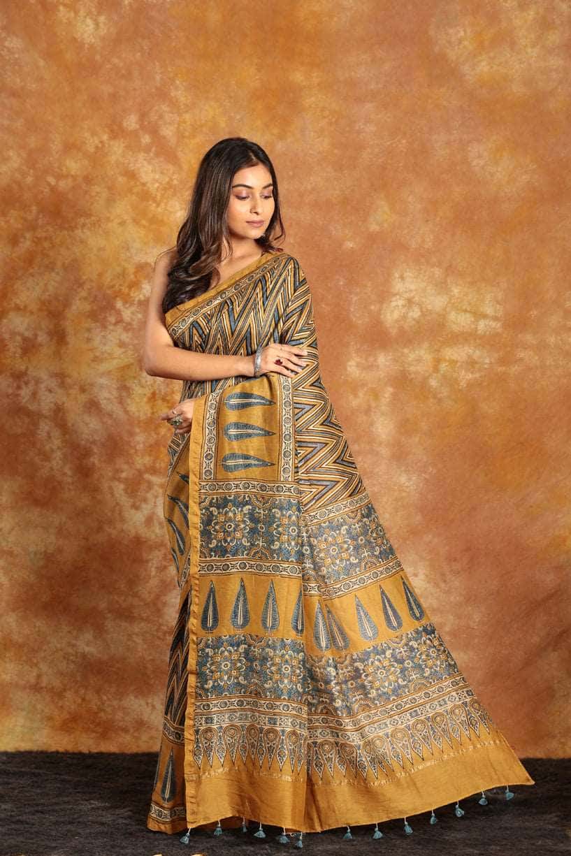 Ajrakh Modern Chanderi Saree - 024 - indeloom