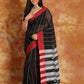 Black with Red Border-Handloom Cotton Saree-024 - indeloom