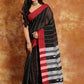 Black with Red Border-Handloom Cotton Saree-024 - indeloom