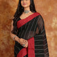 Black with Red Border-Handloom Cotton Saree-024 - indeloom