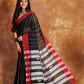 Black with Red Border-Handloom Cotton Saree-024 - indeloom