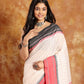 Pearl White with Red Border-Handloom Cotton Saree-024