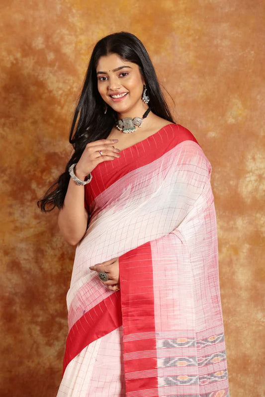 Pearl White-Handloom Cotton Saree-025