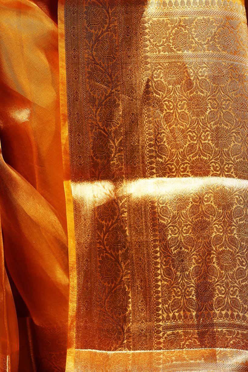 Macaroon Yellow Tissue Silk Saree-001 - indeloom