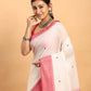 Pearl White and  Red Border- Handloom Cotton Saree(Pre-Order)-037