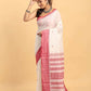 Pearl White and  Red Border- Handloom Cotton Saree(Pre-Order)-037