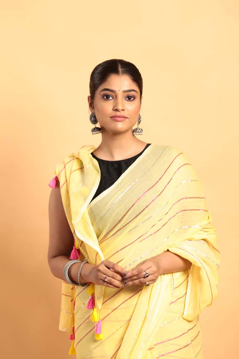 Lemon Yellow-Handloom Cotton Saree-038 - indeloom