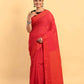 Candy Red-Handloom Cotton Saree-032 - indeloom