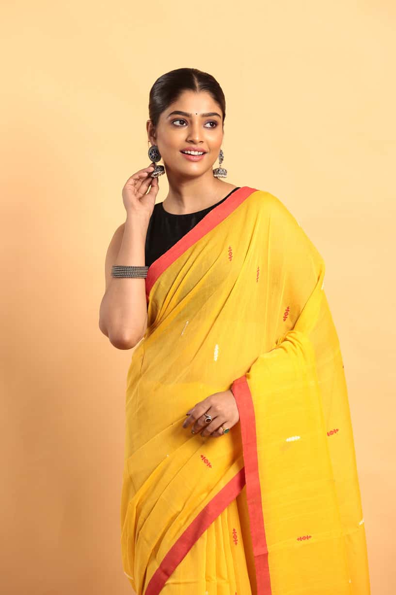 Handloom Cotton Saree With Mustard Yellow - 048