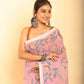 Hand Made Muslin Jamdani Saree With Pale Pink -053